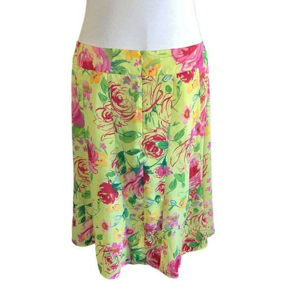Worthington Womens Floral Yellow Midi Skirt Size 12 A-Line Lightweight & Flowing - Picture 3 of 7